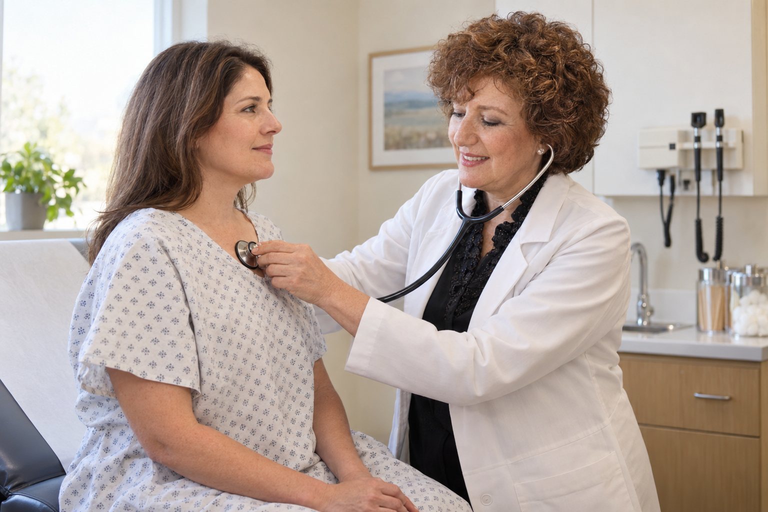 Dr. Esra Onat examining a patient before Emsculpt Neo treatment